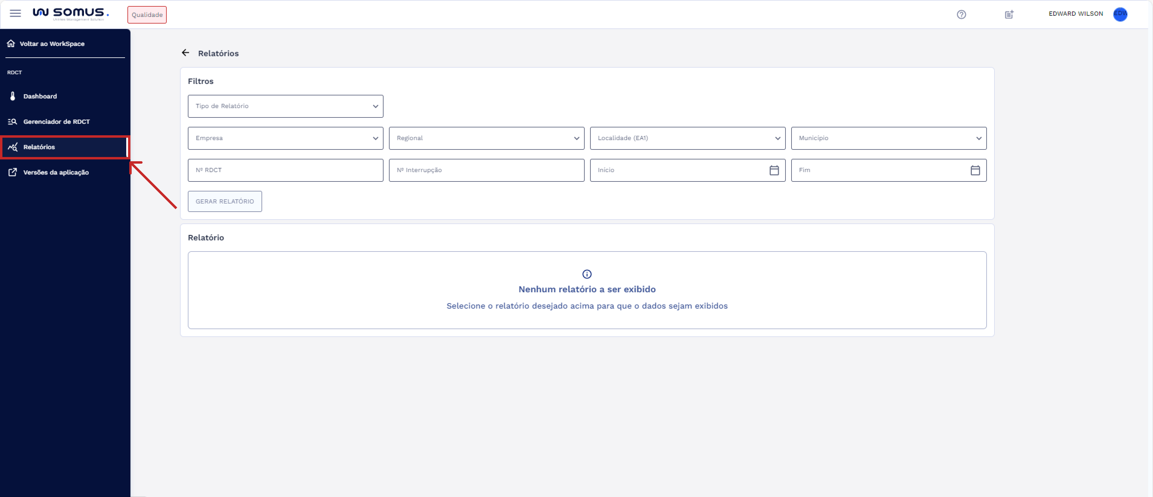 Menu Workspace RDCT - Item Relatórios Menu Workspace RDCT - Item Relatórios